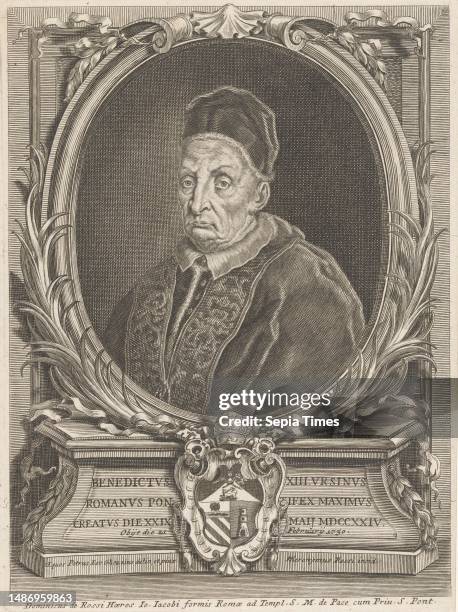 Portrait of Pope Benedict XIII, print maker: Girolamo Rossi , , after: Pier Leone Ghezzi, , publisher: Domenico de'Rossi, , print maker: Rome, after:...