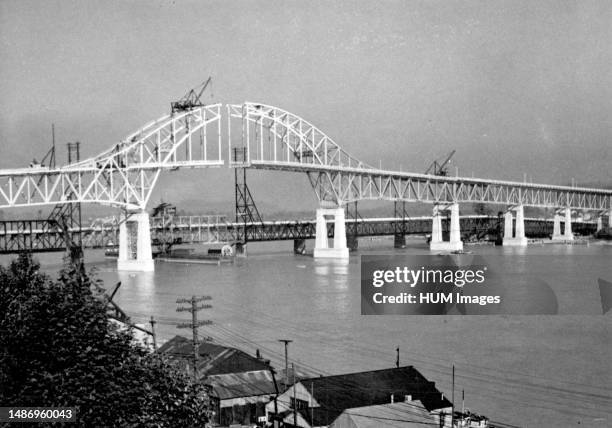 Pattullo bridge under construction. New Westminster, BC, Canada ca. 1937.