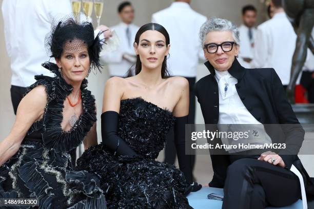 Amanda Harlech, Vittoria Ceretti and Caroline Lebar attend The 2023 Met Gala Celebrating "Karl Lagerfeld: A Line Of Beauty" at The Metropolitan...