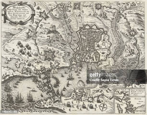 Map of the French coast showing the siege of La Rochelle by the State army and France, September 1627 - October 1628 Surrounding the rebellious city...