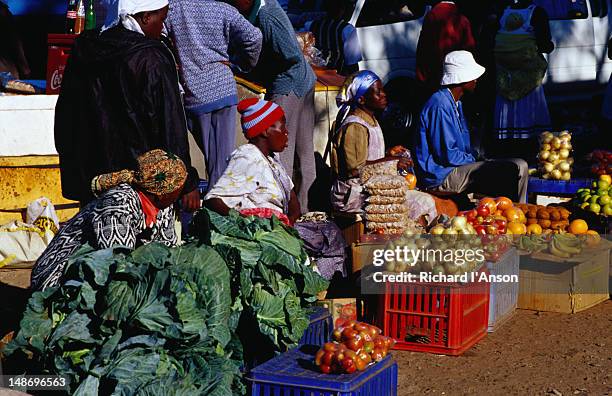 fruit and vegetable stalls at the mbare market - harare stock pictures, royalty-free photos & images