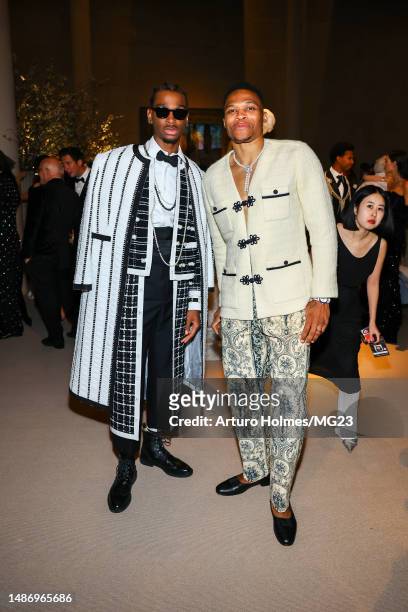 Shai Gilgeous-Alexander and Russell Westbrook attend The 2023 Met Gala Celebrating "Karl Lagerfeld: A Line Of Beauty" at The Metropolitan Museum of...