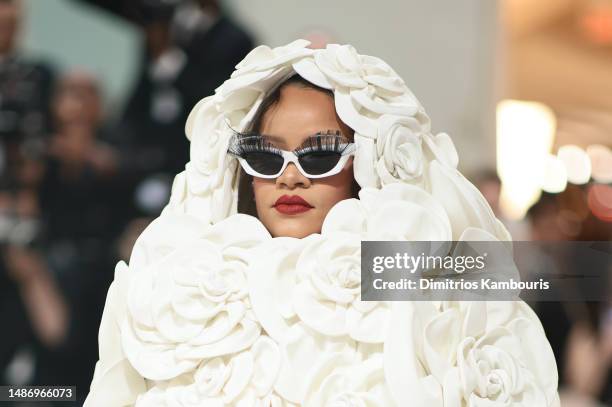 Rihanna attends The 2023 Met Gala Celebrating "Karl Lagerfeld: A Line Of Beauty" at The Metropolitan Museum of Art on May 01, 2023 in New York City.