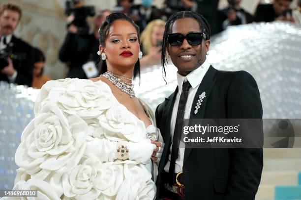 Rihanna and A$AP Rocky attend the 2023 Met Gala Celebrating "Karl Lagerfeld: A Line Of Beauty" at Metropolitan Museum of Art on May 01, 2023 in New...