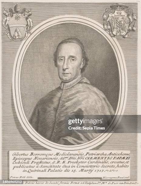 Portrait of Cardinal Giberto Bartolomeo Borromeo, print maker: Girolamo Rossi , , intermediary draughtsman: Pietro Nelli, , publisher: Domenico...