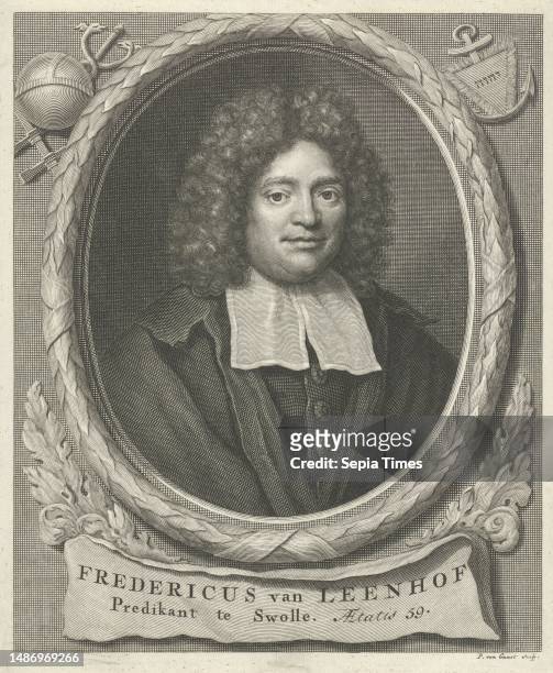 Frederik van Leenhof at the age of 59 Dutch preacher, among others in Zwolle, portrait of Frederik van Leenhof, print maker: Pieter van Gunst, ,...