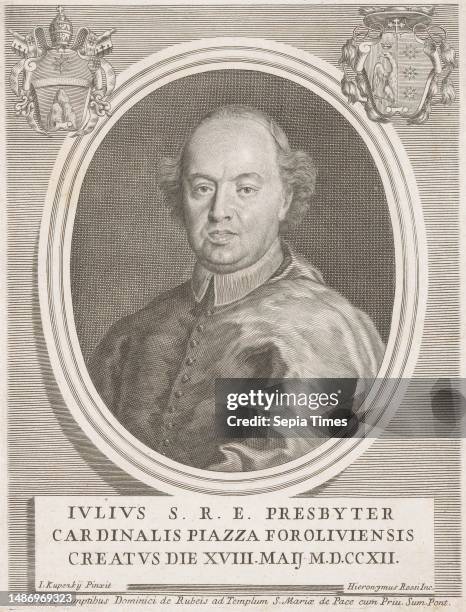 Portrait of Cardinal Giulio Piazza, print maker: Girolamo Rossi , , after: Jan Kupecký, , publisher: Domenico de'Rossi, , print maker: Rome,...