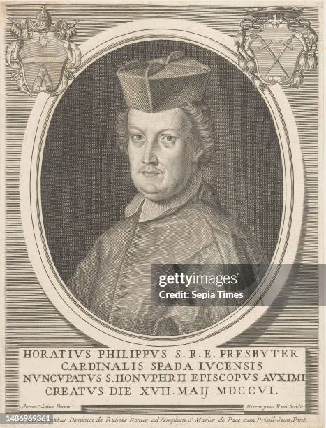 Portrait of Cardinal Orazio Filippo Spada, print maker: Girolamo Rossi , , after: Antonio Odazzi, , publisher: Domenico de'Rossi, , print maker:...