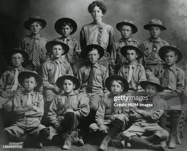 Photograph of the Cannifton, Ontario Boy Scout troop led by Louise Rush [listed as a schoolteacher in Cannifton in the 1911 census. Front row: Ross...