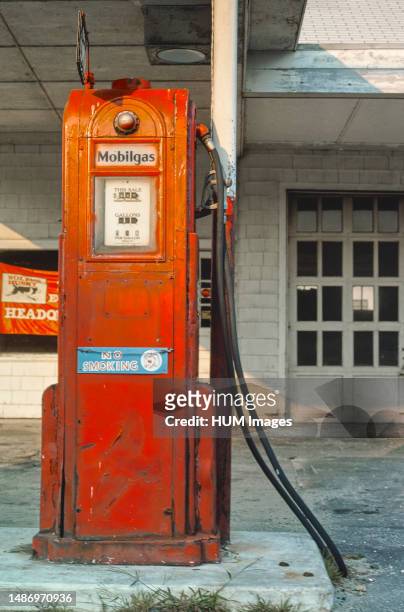 Mobil gas pump, Wilton, Connecticut; ca. 1976..