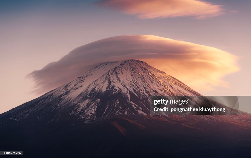 Mt. Fuji with Lenticular Clouds - stock photo