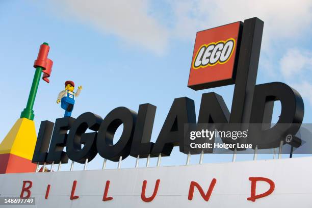 legoland billund entrance sign. - billund stock pictures, royalty-free photos & images