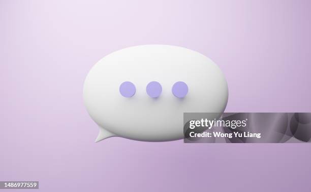 speech cloud with purple background, 3d render - three dimensional icons stock pictures, royalty-free photos & images