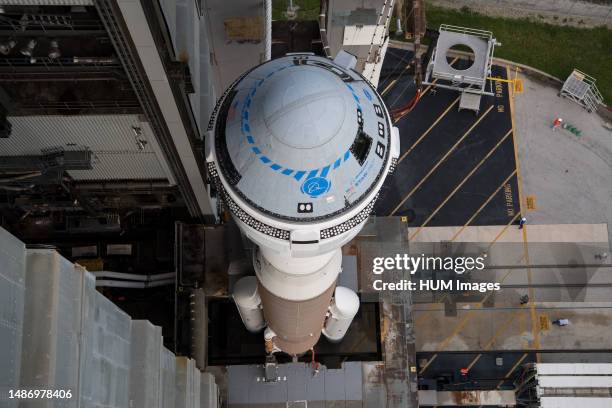 United Launch Alliance Atlas V rocket with Boeing’s CST-100 Starliner spacecraft aboard is seen as it is rolled out of the Vertical Integration...