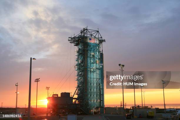 The launch gantry is rolled back to reveal the United Launch Alliance Delta II rocket with the Soil Moisture Active Passive, or SMAP, satellite...