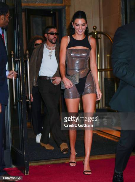 Kendall Jenner and Bad Bunny are seen heading to a Met Gala afterparty on May 01, 2023 in New York City.