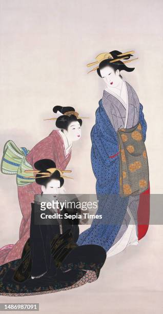 Wives of Merchants, first half 19th century, attr. Yamaguchi Soken, Japanese, 1759 - 1818, 70 1/4 × 36 5/8 in. 86 3/4 × 42 3/8 in. , Ink and color on...