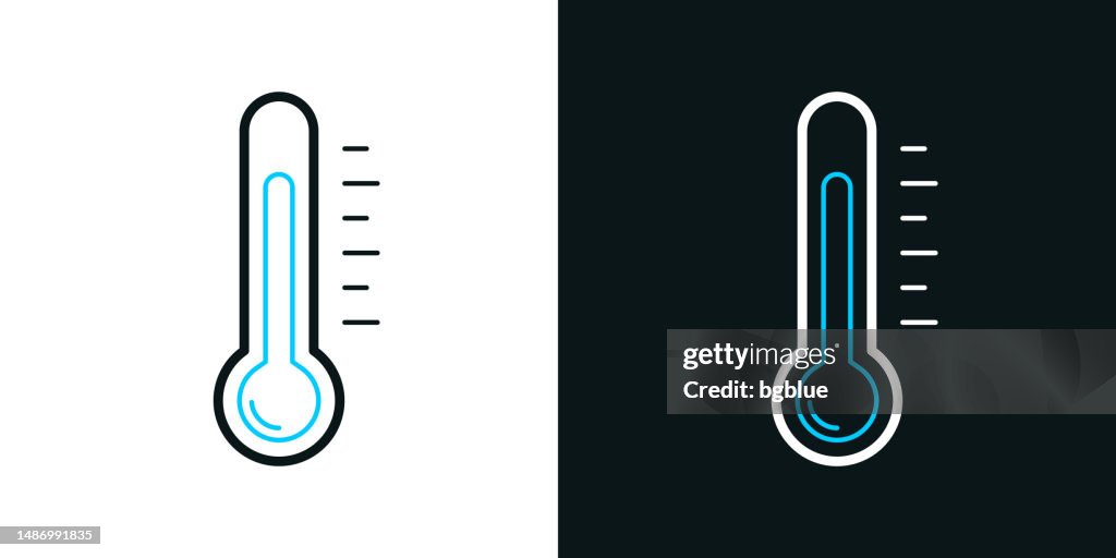 Thermometer. Bicolor line icon on black or white background - Editable stroke