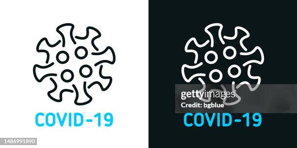 covid-19 cell. bicolor line icon on black or white background - editable stroke - microscope isolated stock illustrations
