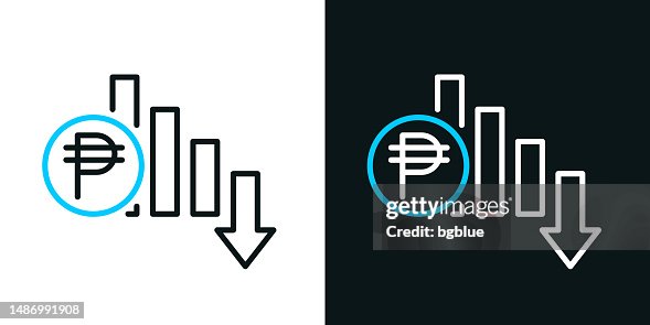 Peso rate decrease. Bicolor line icon on black or white background - Editable stroke Peso rate decrease. Bicolor line icon on black or white background - Editable stroke