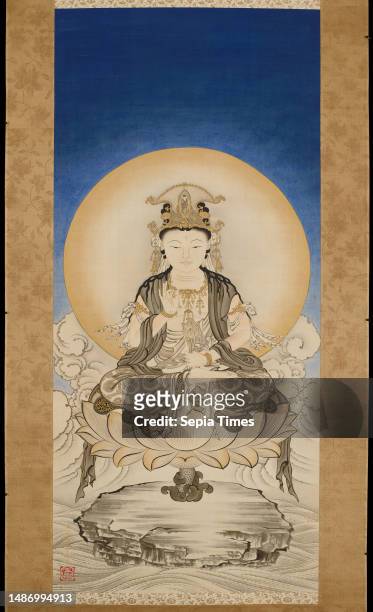 Shō-Kannon, first half 19th century, Suzuki Kiitsu, Japanese, 1796 - 1858, 39 3/4 × 18 5/8 in. 76 × 28 1/8 in. , Ink, color, and gold on silk, Japan,...