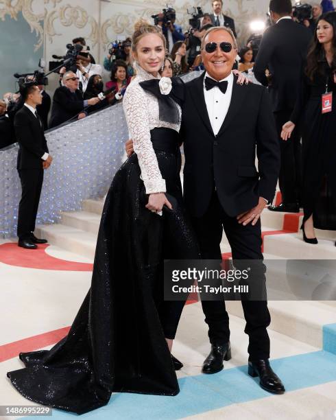 Emily Blunt and Michael Kors attend the 2023 Costume Institute Benefit celebrating "Karl Lagerfeld: A Line of Beauty" at Metropolitan Museum of Art...