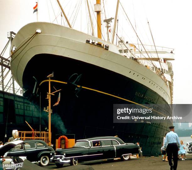 Passenger Ship Nieuw Amsterdam, Helsingborg, Sweden Retro Photo, Returned to Holland America Line in October, 1945.