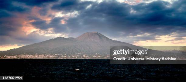 Mount Vesuvius, Gulf of Naples, Campania, Italy Vintage Photograph.