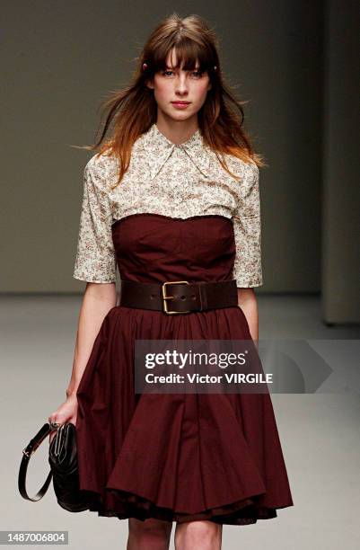 Caitriona Balfe walks the runway during the Miu Miu Ready to Wear Spring/Summer 2002 fashion show as part of the Milan Fashion Week on September 30,...