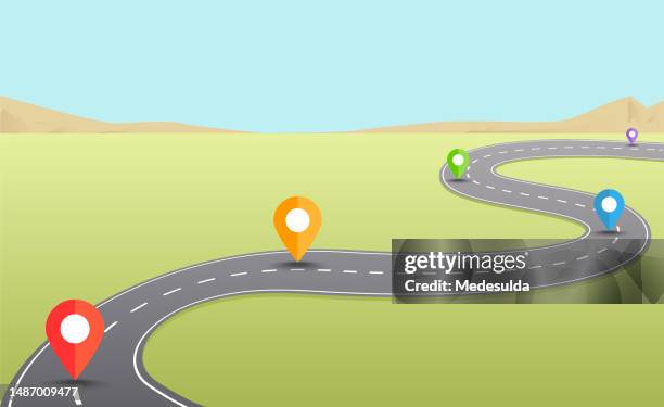 bildbanksillustrationer, clip art samt tecknat material och ikoner med winding road - distance marker