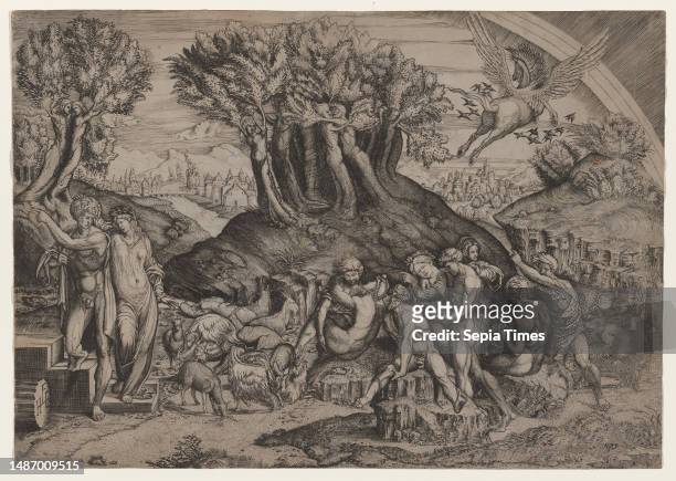 Parnassus Profaned, 1530-1540, Master HFE, Italian or German, active Italy, 1525-1540, 13 7/8 × 19 3/4 in. 15 × 21 3/8 in. , Engraving, Italy, 16th...