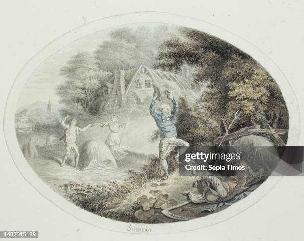 Summer, c. 1800, J. Culbert, British, active about 1800, 3 9/16 x 4 13/16 in. 4 x 5 3/16 in. , Pen and black ink, ink wash and watercolor on white...