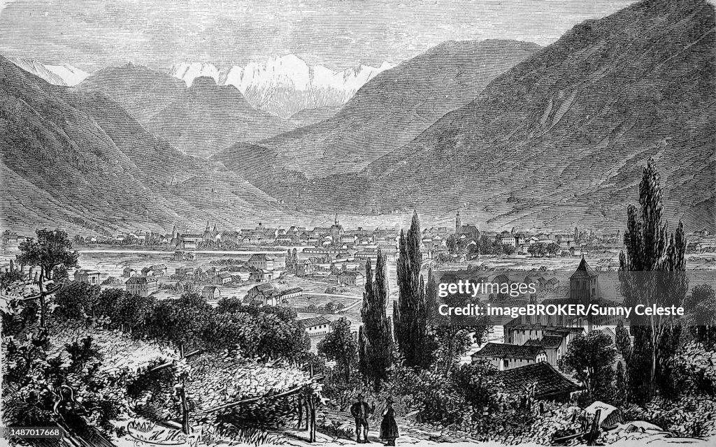 Bolzano and the Rose Garden in the background, South Tyrol, Italy, 1870, digitally restored reproduction of an original 19th-century original
