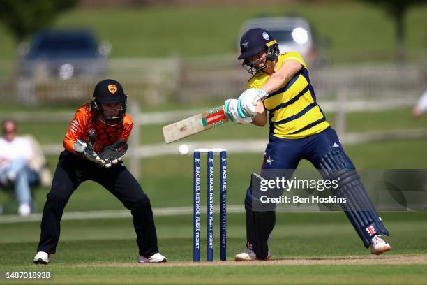 Alice Capsey of South East stars in action during the Rachael Heyhoe Flint Trophy match between South East Stars and Southern Vipers at The County...