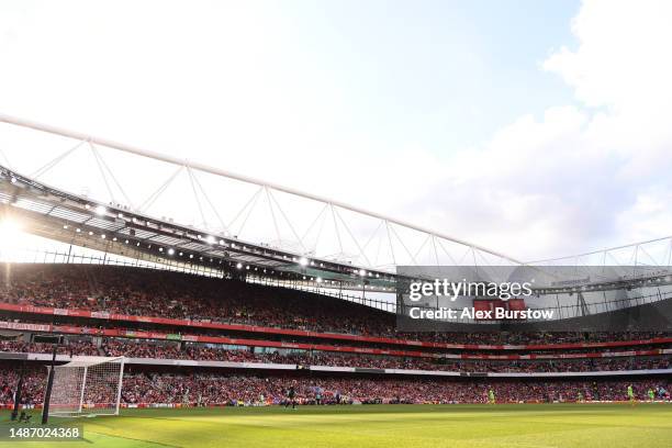 General view inside the stadium during the UEFA Women's Champions League semifinal 2nd leg match between Arsenal and VfL Wolfsburg at Emirates...