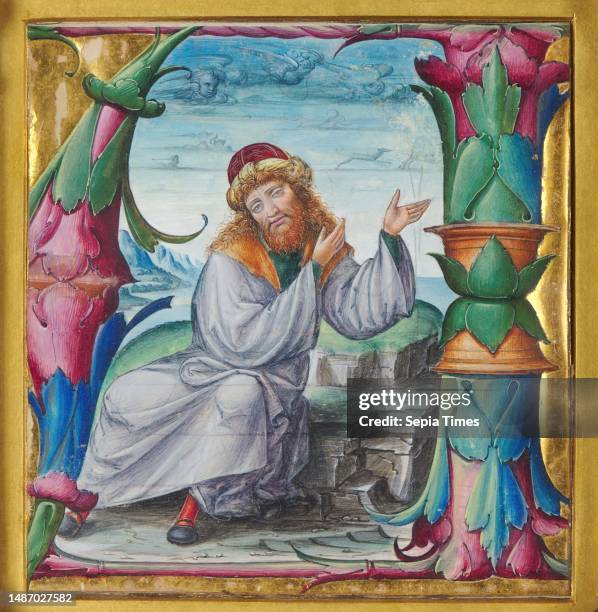 Prophet in a Landscape, 1530 Artist Unknown, North Italian School, Tempera and gold leaf on vellum., Tempera, Italy, Frame, Illuminated, Male,...