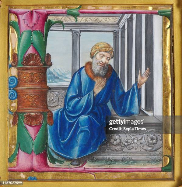 Prophet in Architectural Setting, 1530 Artist Unknown, North Italian School, Tempera and gold leaf on vellum, Tempera, Manuscript, Italy,...