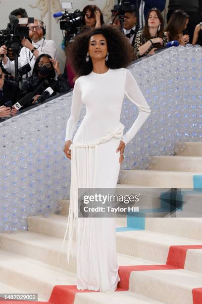 Imaan Hammam attends the 2023 Costume Institute Benefit celebrating "Karl Lagerfeld: A Line of Beauty" at Metropolitan Museum of Art on May 01, 2023...