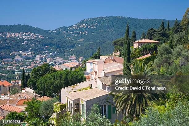 residential hillside above old town from parc st-bernard. - hyères foto e immagini stock