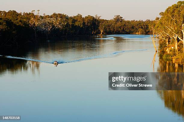 fishing boat on murray river. - murray river foto e immagini stock