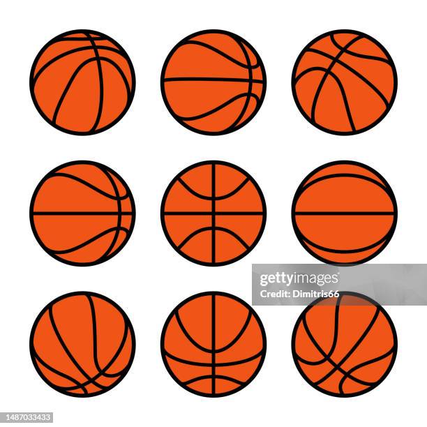 sammlung von basketballbällen - basketball spielball stock-grafiken, -clipart, -cartoons und -symbole