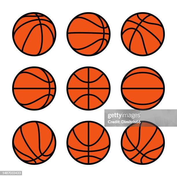 illustrazioni stock, clip art, cartoni animati e icone di tendenza di collezione di palloni da basket - basket