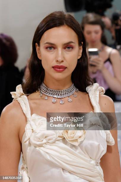 Irina Shayk attends the 2023 Costume Institute Benefit celebrating "Karl Lagerfeld: A Line of Beauty" at Metropolitan Museum of Art on May 01, 2023...