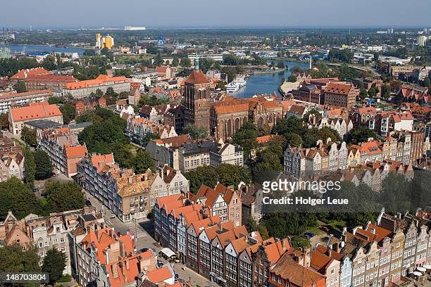 overhead of old town from st. mary's basilica church tower. - gdansk stock pictures, royalty-free photos & images