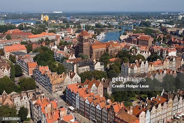 overhead of old town from st. mary's basilica church tower. - gdansk poland bildbanksfoton och bilder