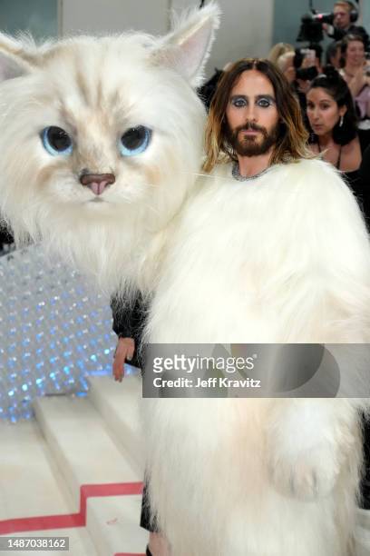 Jared Leto, dressed as Choupette, attends the 2023 Met Gala Celebrating "Karl Lagerfeld: A Line Of Beauty" at Metropolitan Museum of Art on May 01,...