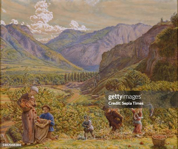 The Apple Harvest, Valley of The Rhine, Ragaz, 1885 By William Holman Hunt, Landscape, WatercolourPre-Raphaelite.
