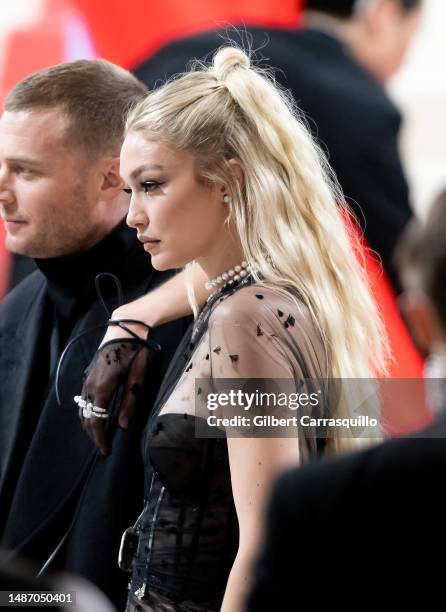 Gigi Hadid arrives to The 2023 Met Gala Celebrating "Karl Lagerfeld: A Line Of Beauty" at The Metropolitan Museum of Art on May 01, 2023 in New York...