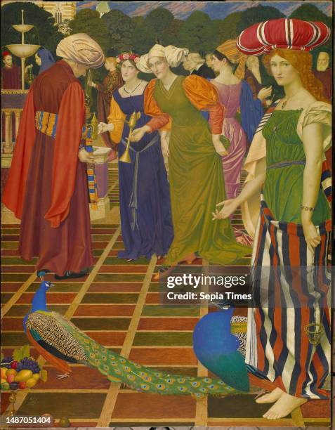 New Lamps for Old, 1901 Artist Joseph Edward Southall Gilded by Anna Elizabeth Southall, The subject is taken from story of Aladdin in the One...