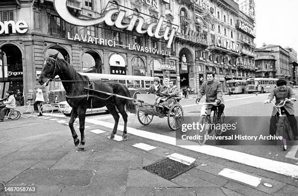 Austerity, car-free sunday in Milan, Italy 1976.